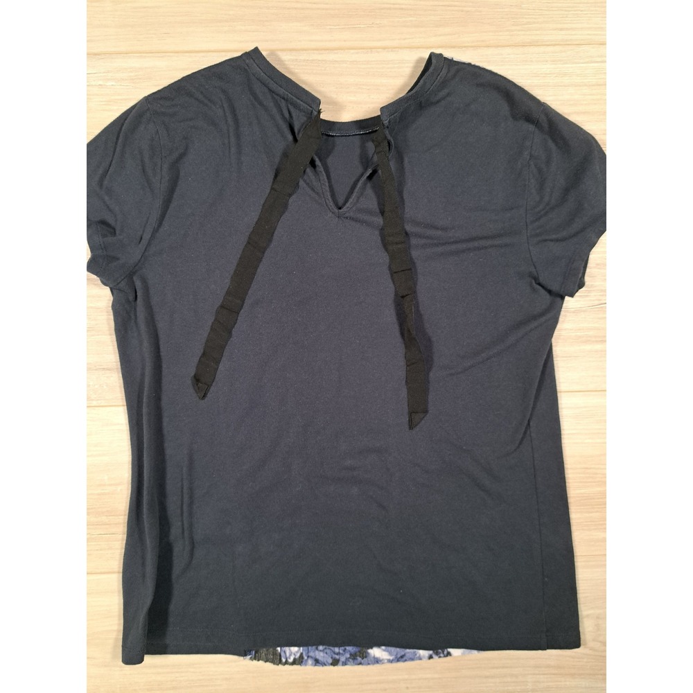 Simply Vera Vera Wang Navy Floral Pleated Front Tie Back Top Womens Medium - Picture 5 of 8